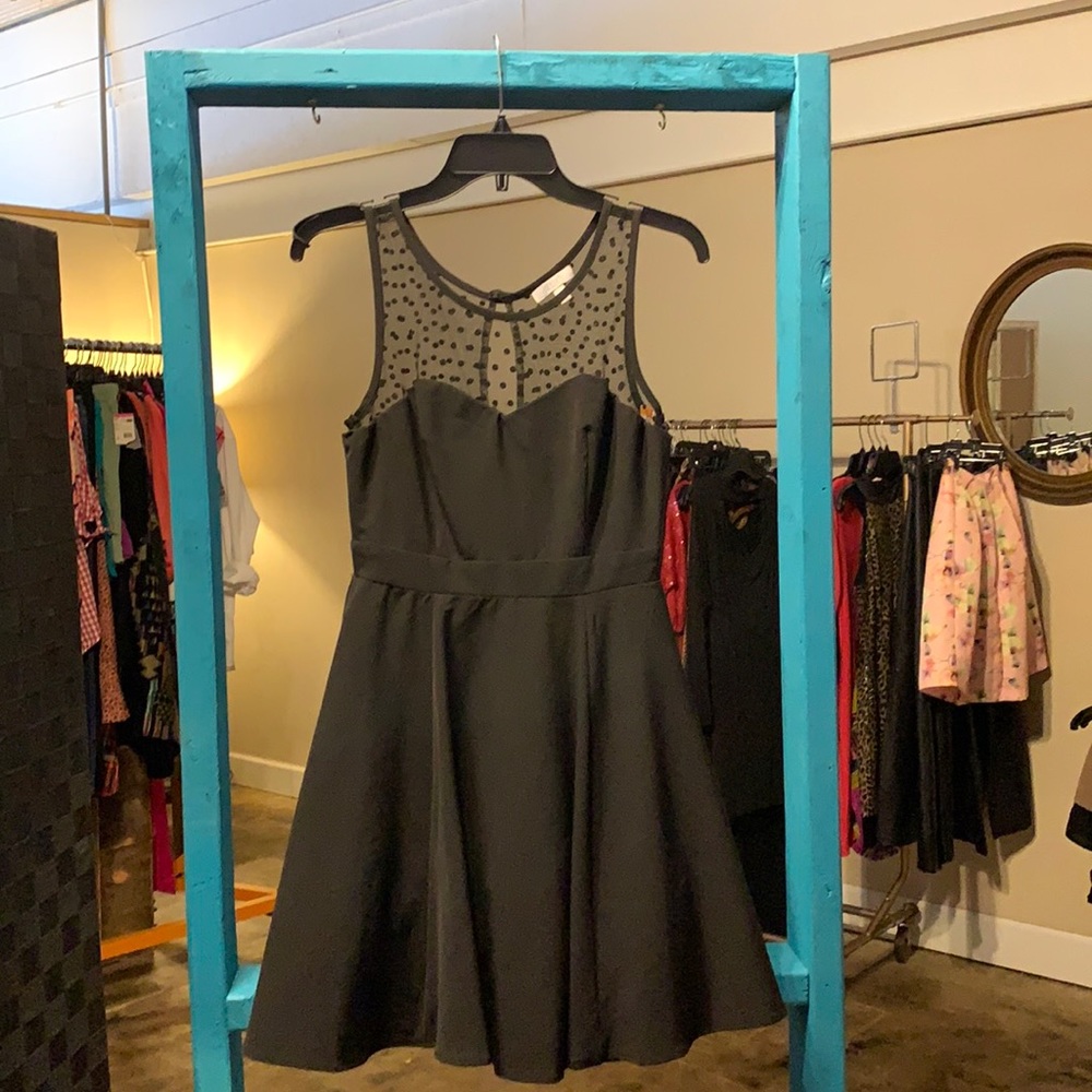 Black dress with mesh polka dot
